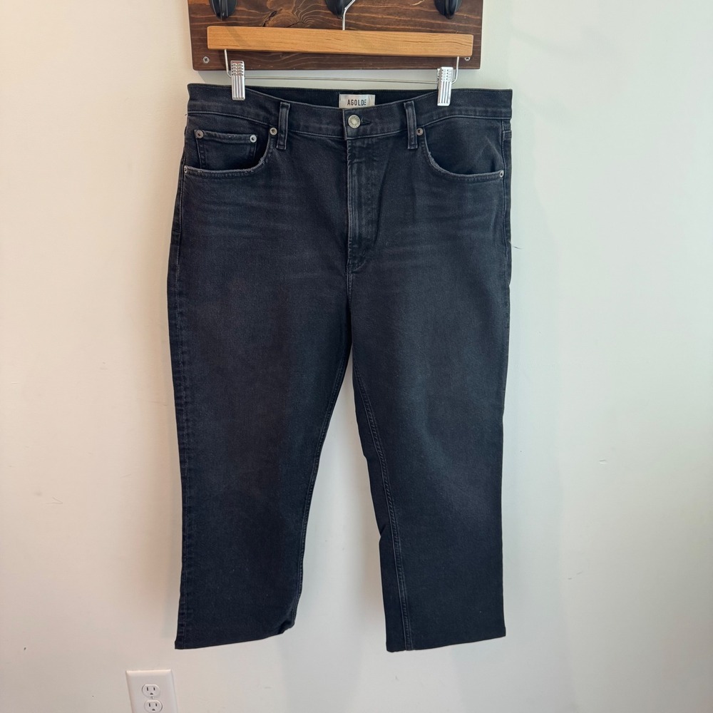 Agolde Wilder High Rise Straight Leg Jeans Faded Black Denim Size 32 *Hemmed
